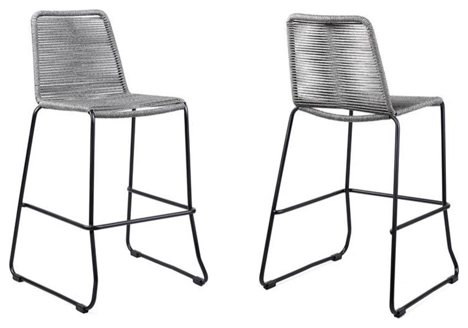 Armen Living Shasta 26" Outdoor Gray Rope Stackable Counter Stool - Set of 2