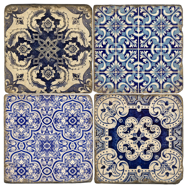 Azulejos Coasters, Set of 4, With stand - Mediterranean - Coasters - by ...