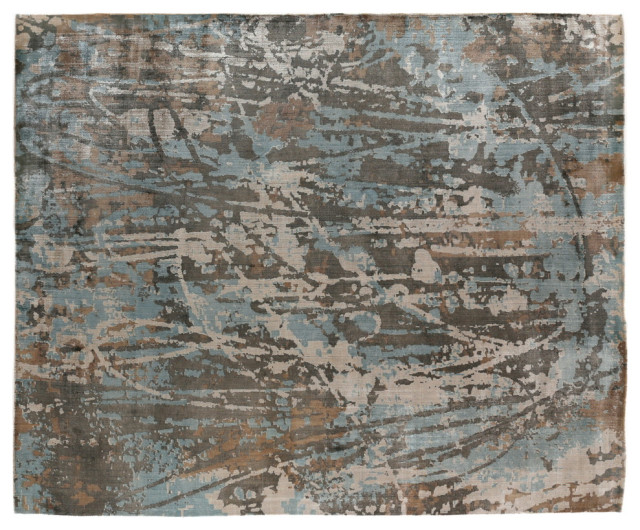 Koda Hand-Loomed Bamboo Silk and Cotton Blue/Brown Area Rug, 10'x14'