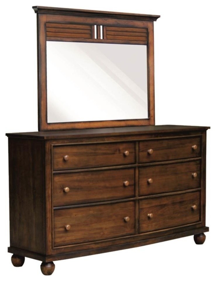 Dresser With Mirror In Tropical Walnut Finish Traditional