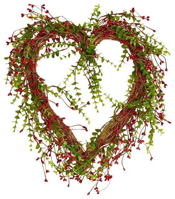 Red Berry Heart Wreath, 17"