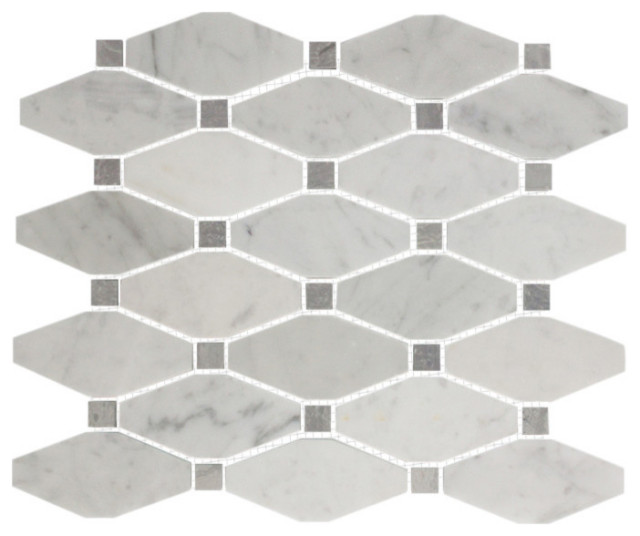 11"x12" Carrara Marble White Octagon Tile, Offset Pattern