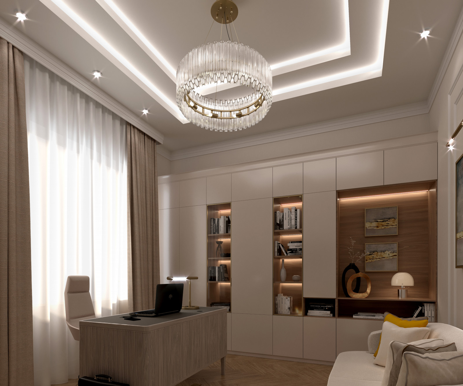 Белоснежный кабинет в загородном доме