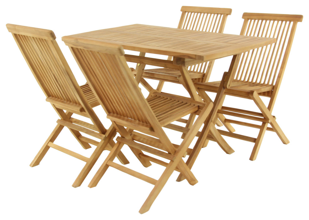 Traditional Brown Teak Wood Outdoor Dining Set 77848 Transitional