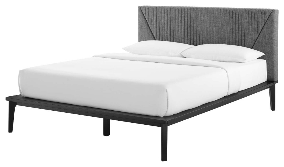 Platform Bed Frame, Queen Size, Black Wood, Modern, Mid Century Transitional Platform Beds