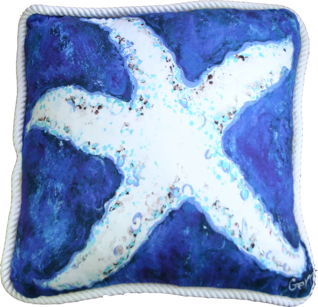 20x20" Starfish Throw Pillow Dark Blue/White
