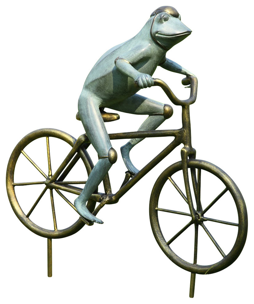 Frog on Bicycle Garden Sculpture Eclectic Garden Statues And Yard Art by Uber Bazaar