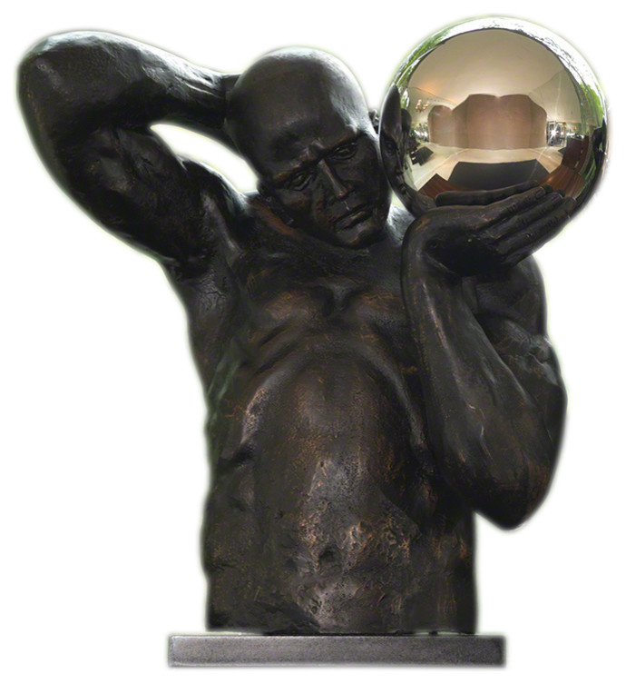 Escultura Torso Atlas Hombre ModernoPlata estatua de granito Hierro Bola Shot Put izquierda 