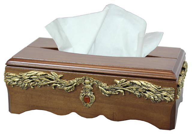 Solid Wood Tissue Box Holder With Gold Accent Traditional Solid Wood Tissue Box Holder With Gold Accent