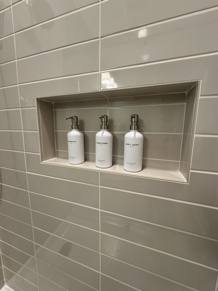 Modern Basement Bathroom with Rift-Cut Oak Vanity
