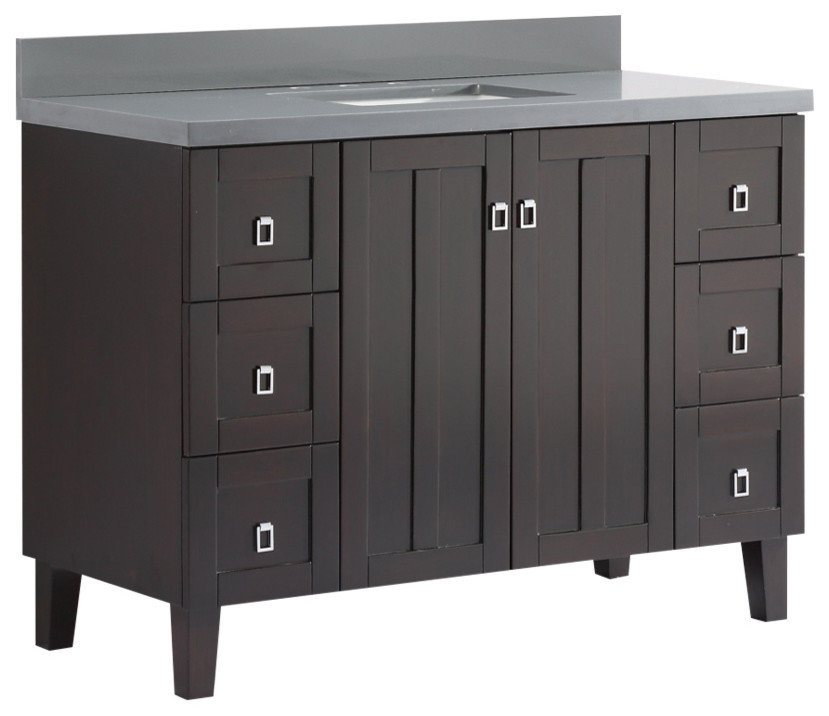 48" Solid Wood Sink Vanity With Gray Quartz Top Transitional