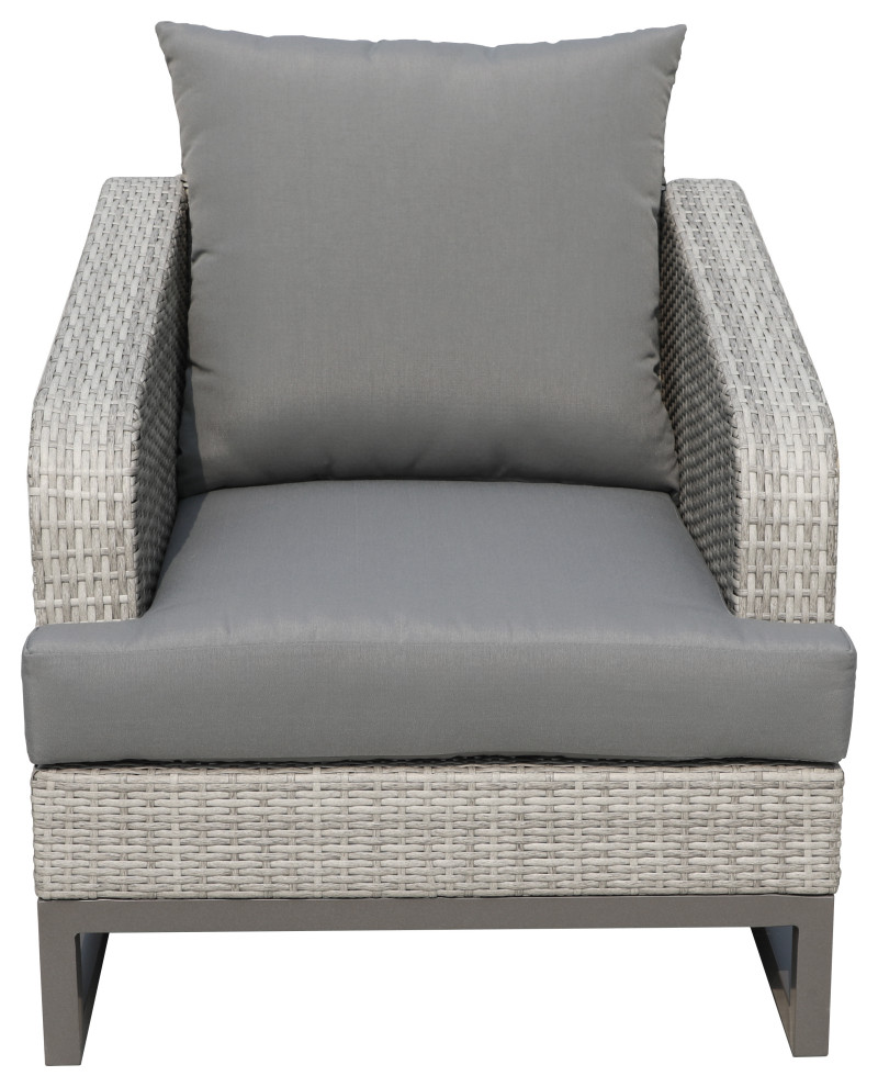 Comal Outdoor Wicker Chairs, Set of 2, Gray With Dark Gray Cushions