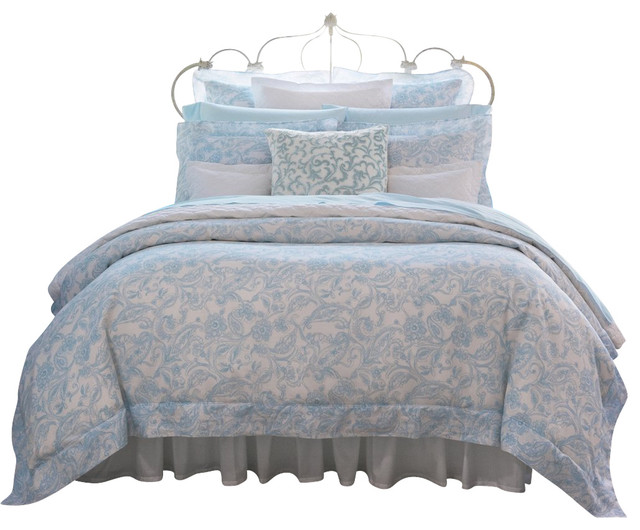 Sferra 3292 Florissa Azure Queen Duvet Cover Set 3pc