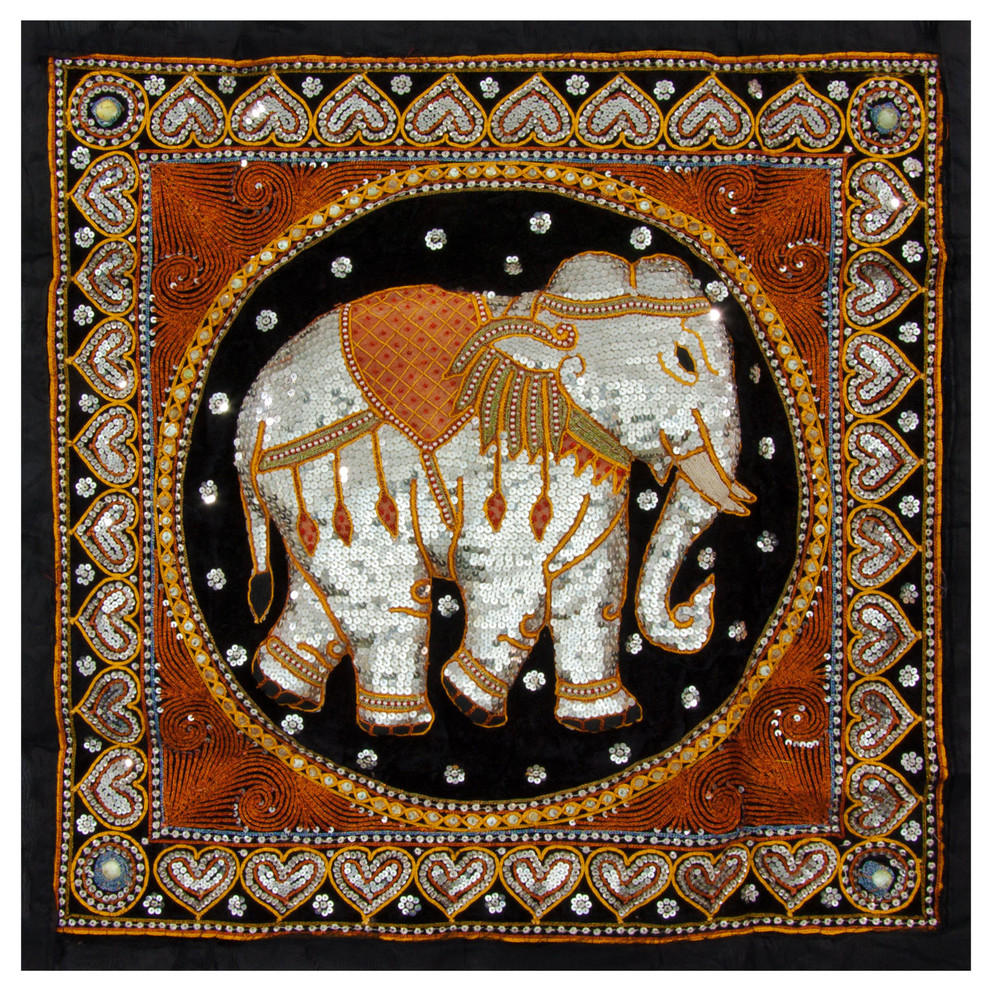 Burmese Elephant Tapestry Wall Hanging Traditional Tapestries by