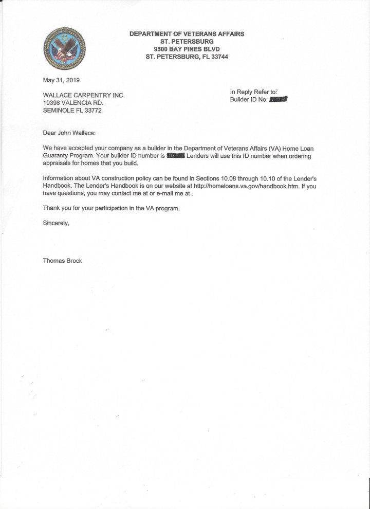 Acceptance into the Dept.of Veterans Affairs (VA) Home Loan Guaranty