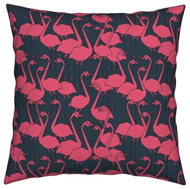 Flamingo Bird Geometric Tropical Exotic Pink Throw Pillow