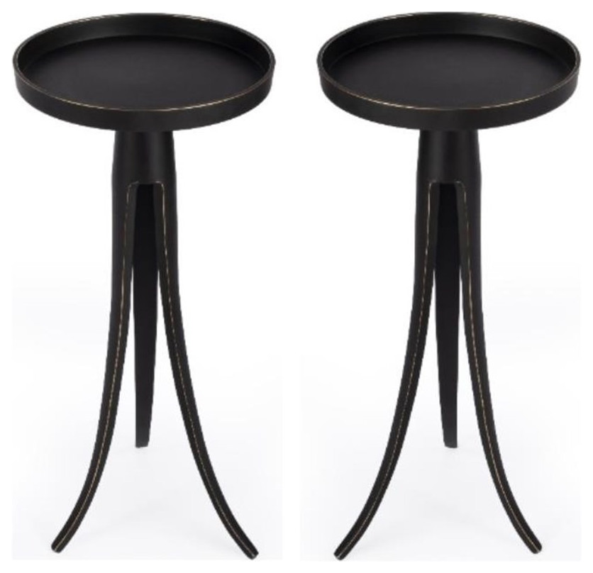 Home Square Large Pedestal Side Table in Black Finish Set of 2
