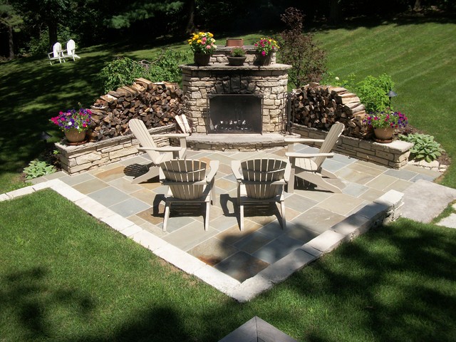Patio With Stone Fireplace Rustic Garden Minneapolis By