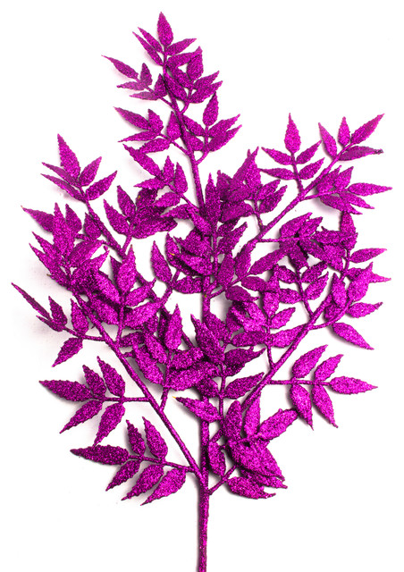 34" Purple Glittered Leaf Pick