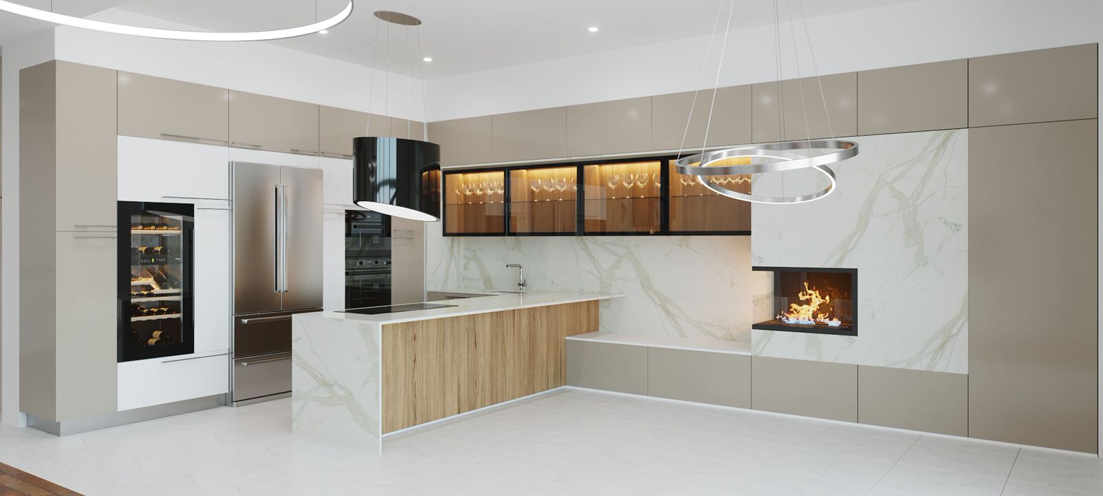 Кухня-гостиная в бежевых тонах