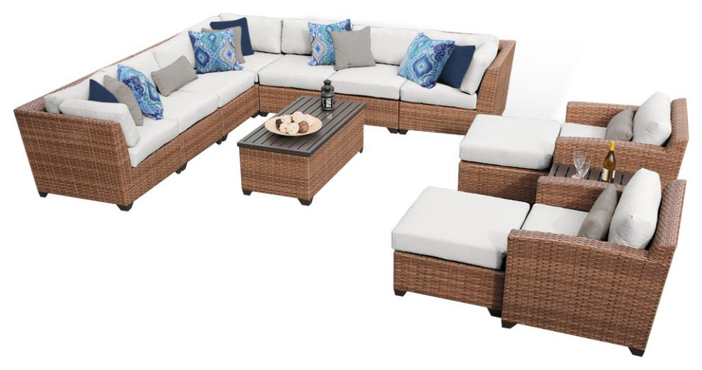 Laguna 13 Piece Outdoor Wicker Patio Furniture Set 13a, Sail White Tropical Outdoor Lounge
