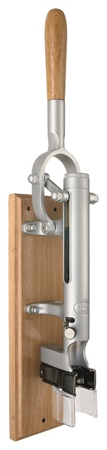 Professional Wall-Mounted Corkscrew with Wood Backing, Chrome Matt