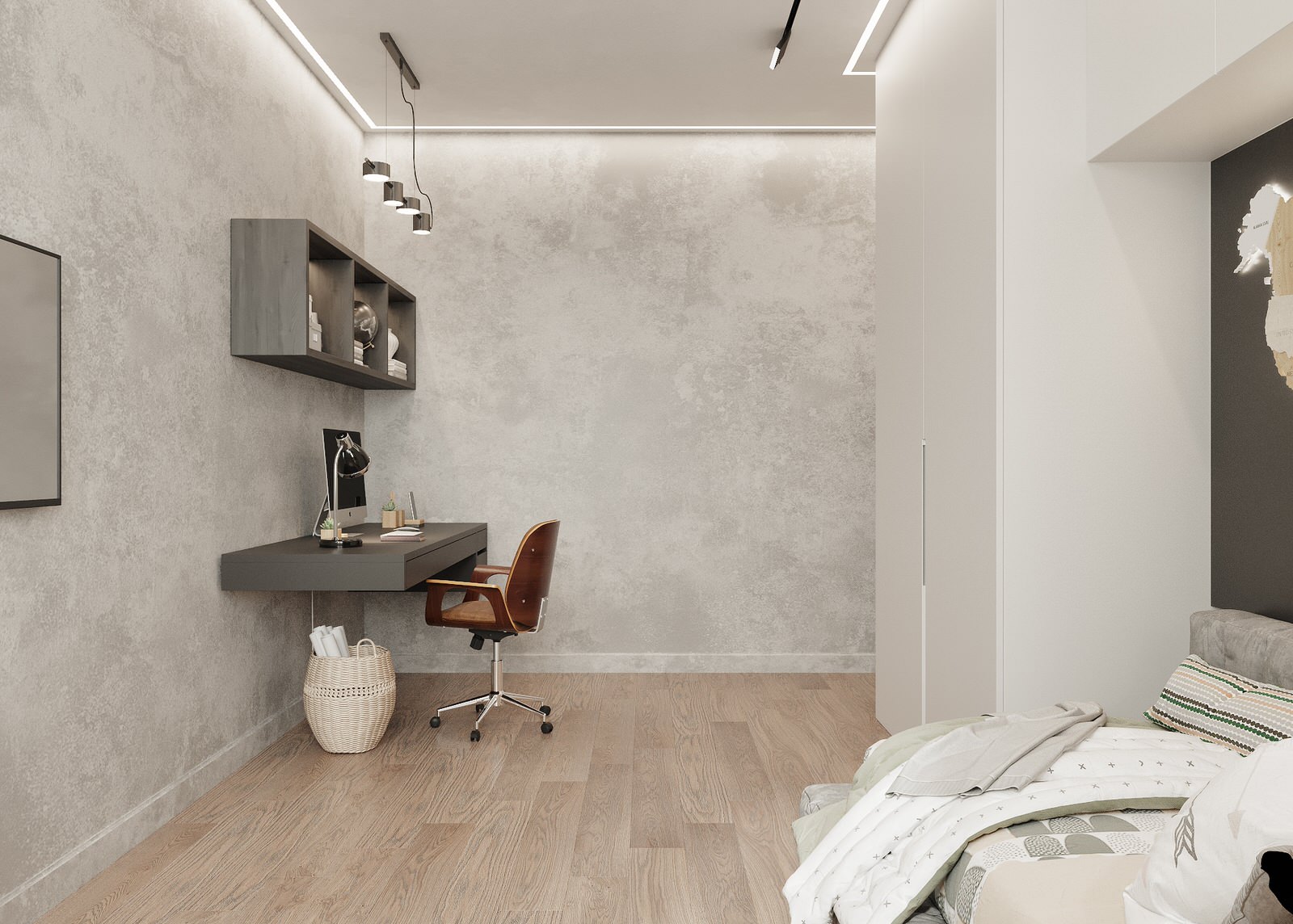 Трехкомнатная квартира для семьи из 4 человек с монохромным интерьером