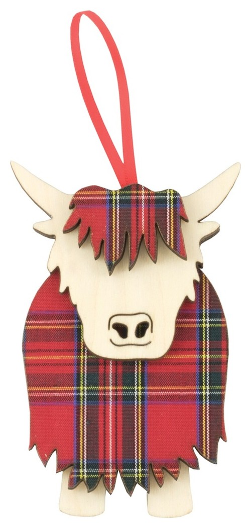 Artcuts Royal Stewart Hamish Highland Cow Ornament, Scottish Clan Plai