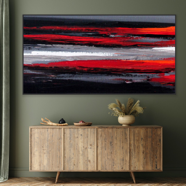 72x36 Inches Black Red Gray Abstract Painting Large Modern Wall Art ...