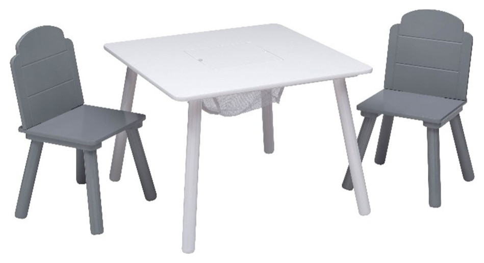 Delta Children Finn Wood Table and Chair Set with Storage in Light Gray