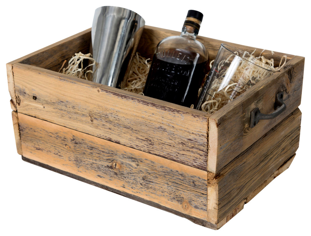 Reclaimed Display Crates With Handles, 12"x16"x7.5" Rustic Storage