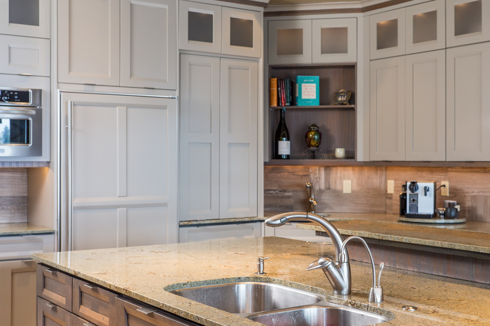 Inspiration for a transitional kitchen in Seattle with shaker cabinets.