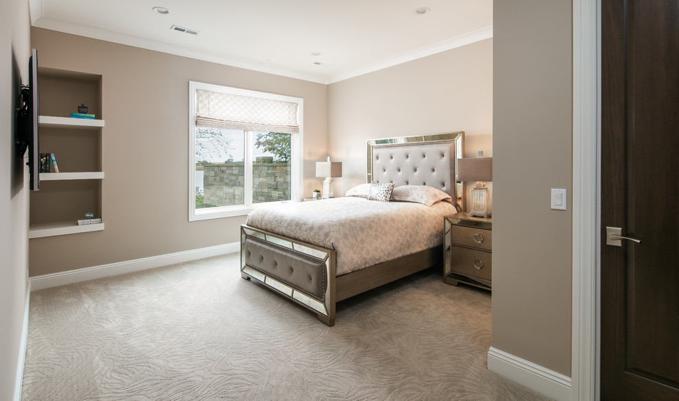 Bedroom - large transitional carpeted and beige floor bedroom idea in Omaha with beige walls and no fireplace