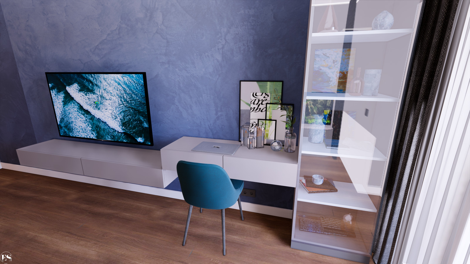 Гостиная  в синий тонах