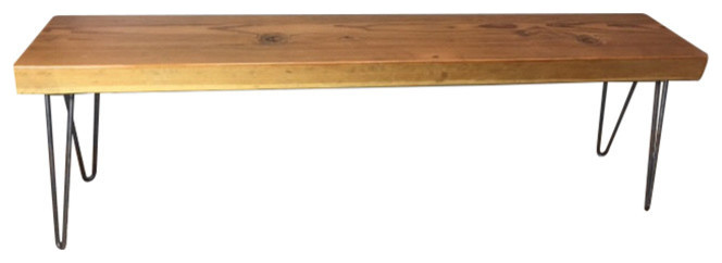 Wooden Bench With Hairpin Legs, Reclaimed Wood Furniture, 12x48x18, Beeswax
