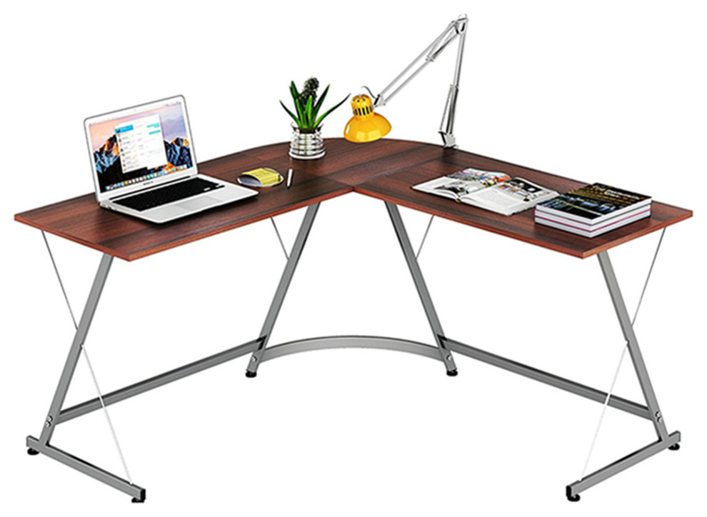L Shaped Home Office Desk Wood Top Espresso Contemporary