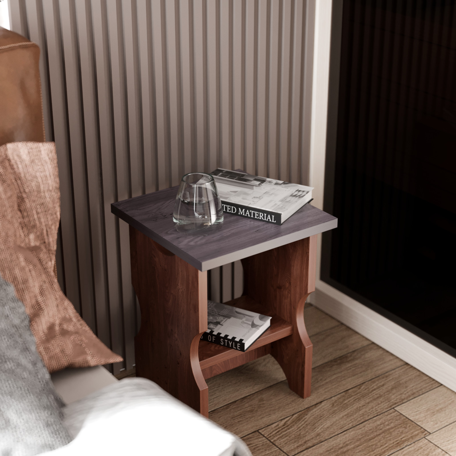 Табурет-столик 2 в 1 ЧАЙНЫЙ в спальне / цвет темный
