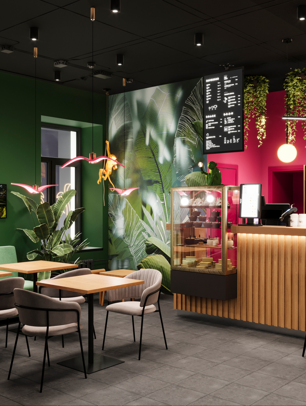 Кофейня в тропическом стиле. Проект