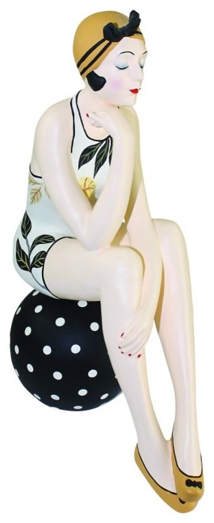 Retro Bathing Beauty Figurine Statue S Swim Suit Beach Ball Black Gold Beach Style