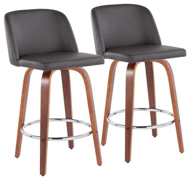 Lumisource Toriano Mid-Century Modern Fixed-Height Counter Stool, Walnut Wood - Midcentury - Bar 