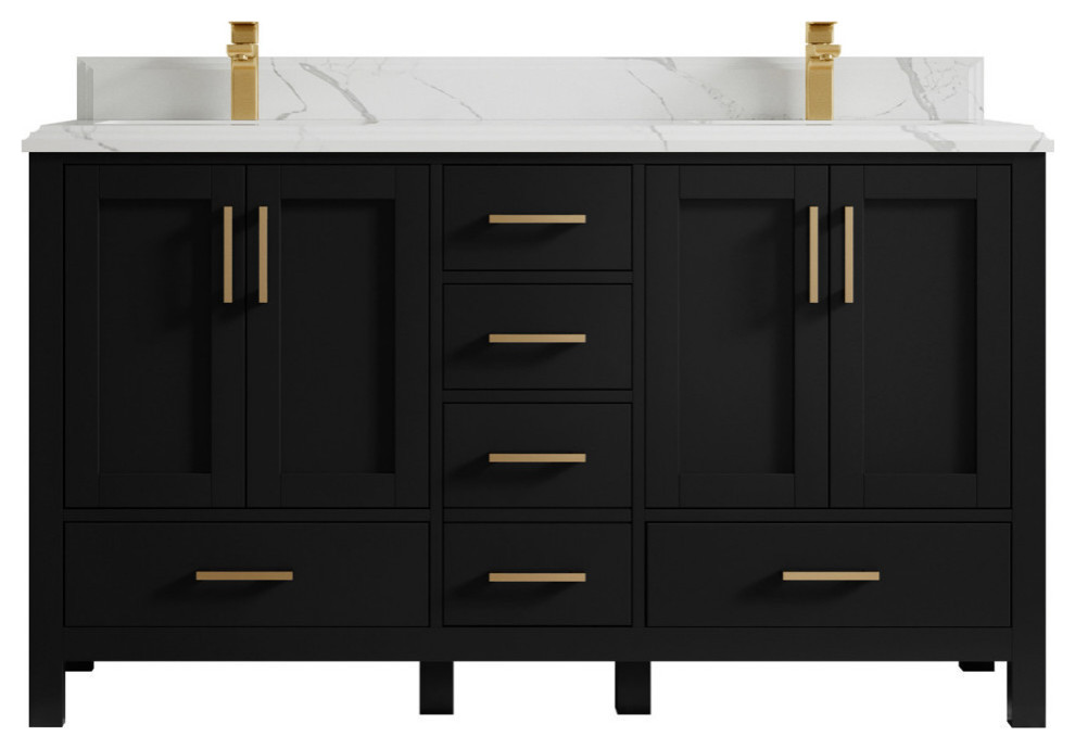 Malibu 60 Double Bathroom Vanity in Black 1.5" Calacatta Laza