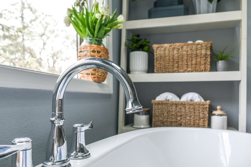Inspiration for a transitional master multicolored tile vinyl floor, brown floor and double-sink corner shower remodel with shaker cabinets, white cabinets, blue walls, an undermount sink, quartz countertops, a hinged shower door, white countertops and a built-in vanity