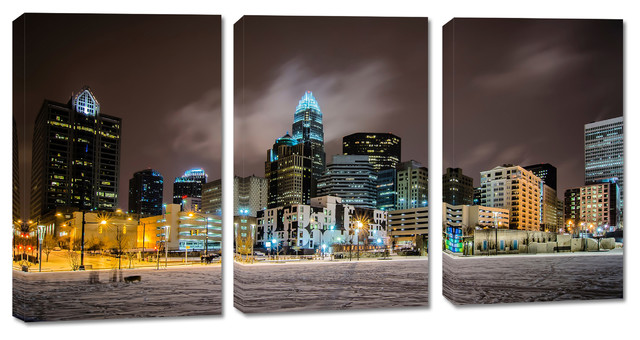 Charlotte Nc Night Skyline Canvas Print Art 3 Panel Split Triptych Wall Art Contemporary Prints And Posters By Canvas Quest