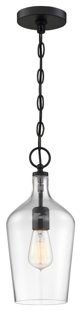 Hartley 1 Light Pendant, Matte Black and Clear