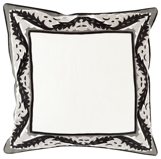 Surya Eugene EUG003 22"x22" Pillow Cover, Taupe/Black/Charcoal/Ivory