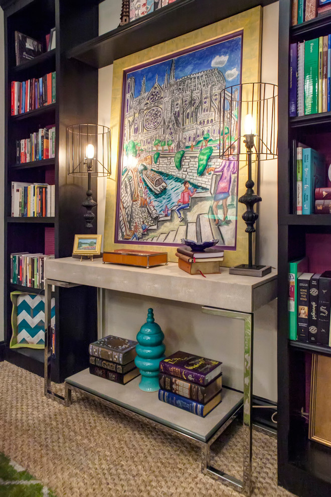 Inspiration for a mid-sized eclectic study room in Charleston with beige walls and carpet.
