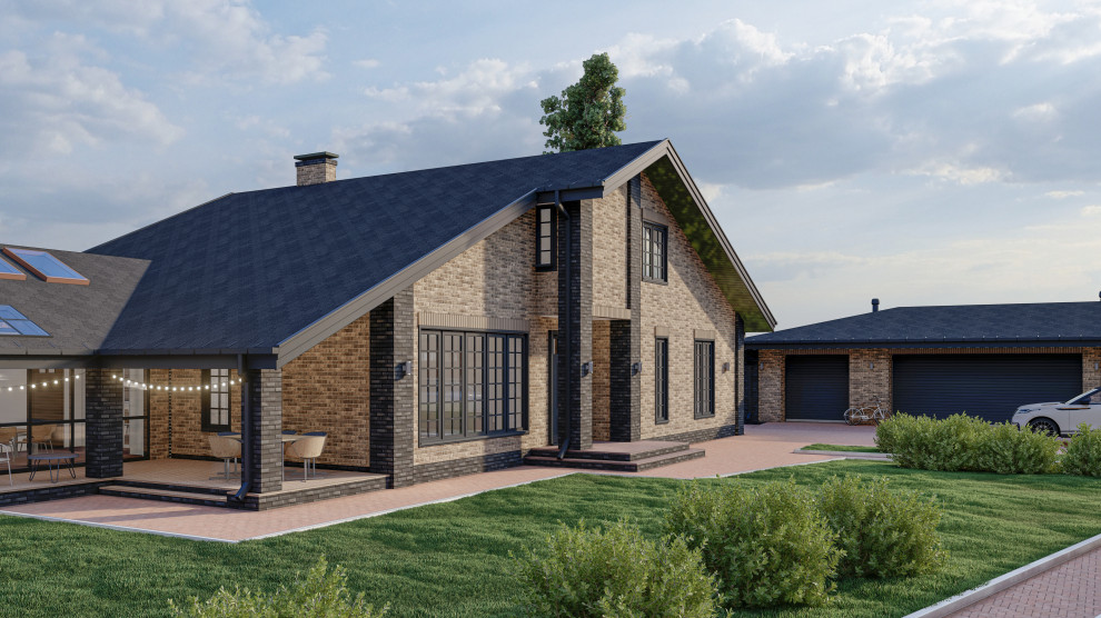 Жилой дом с мансардой, пристроенным банным комплексом и гаражным комплексом