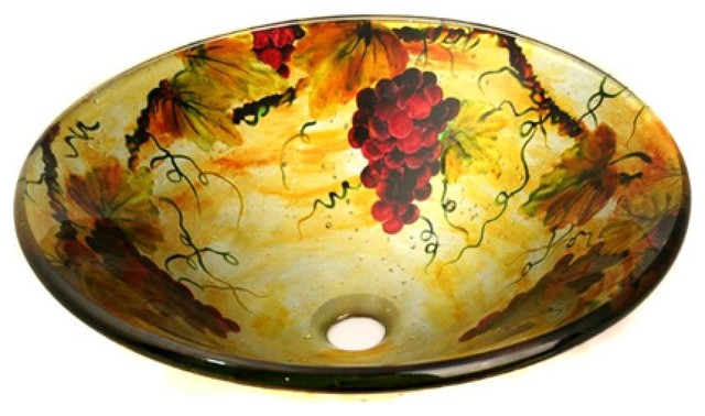 Yellow And Gold Vine Patterned Gl Vessel Sink Contemporary Yellow And Gold Vine Patterned Gl Vessel Sink
