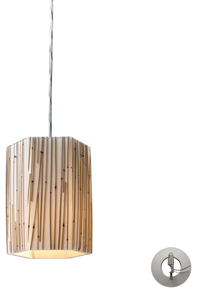 1 Light Pendant, Polished Chrome and Bamboo Stem, Includes Adapter Kit