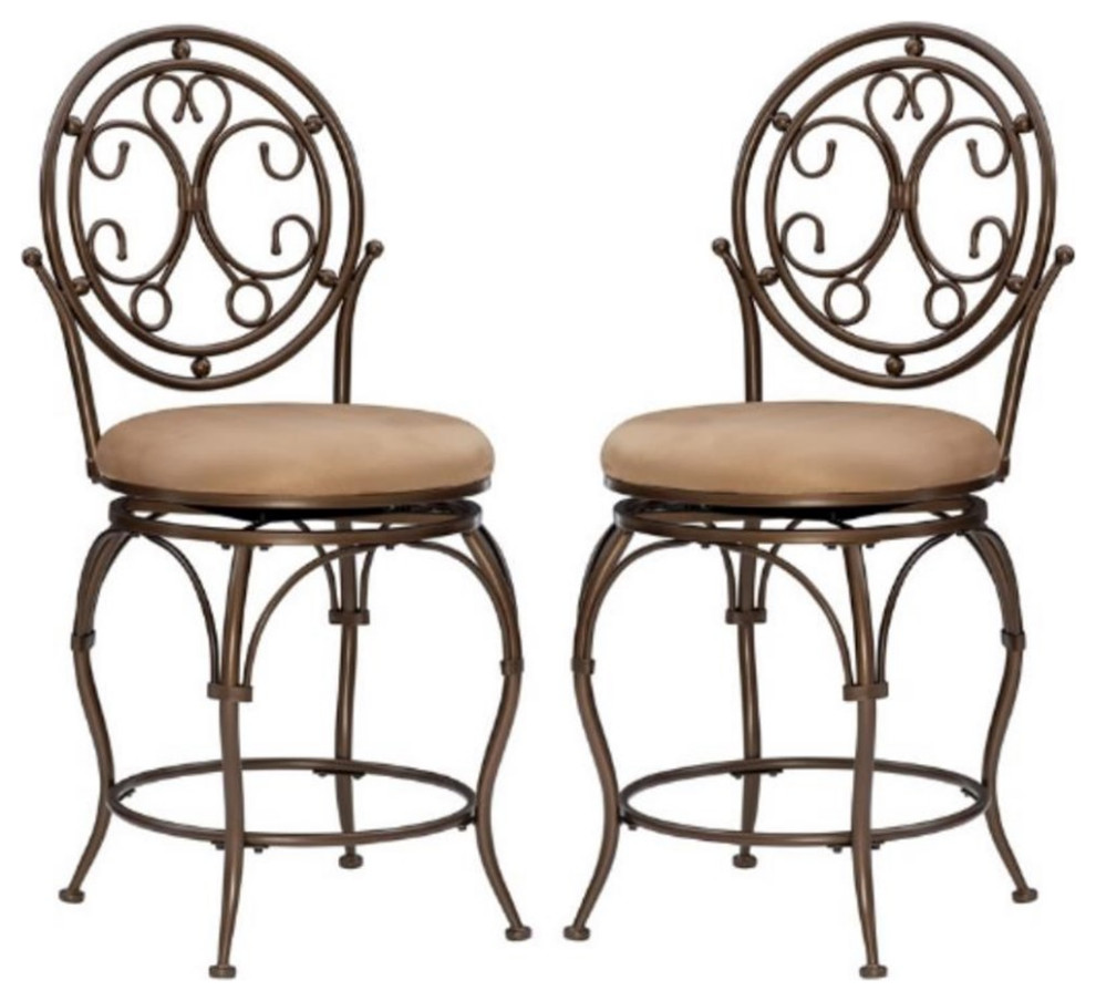 Home Square 24" Tall Metal Circle Back Counter Stool in Bronze - Set of 2